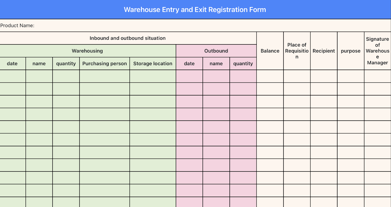Warehouse inbound and outbound registration form 1